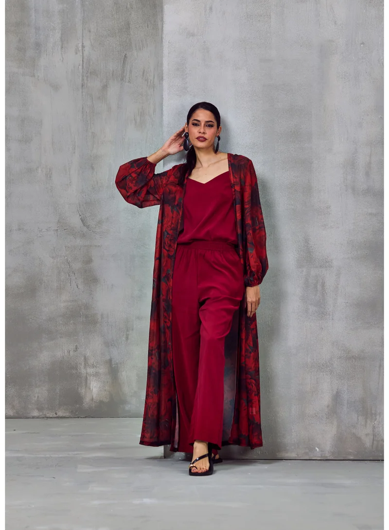 Ashita Fernandes V-Neck Sleeveless Top – Deep Maroon