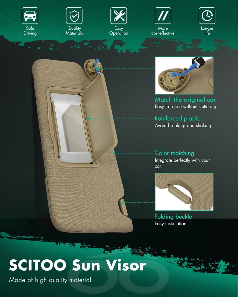 SCITOO Car Sun Visor Assbembly with Mirror Fit for 2009-2014 for Acura for TL,2008-2012 for Honda for Accord Gray with Sunroof(Left Driver Side) - Image 3