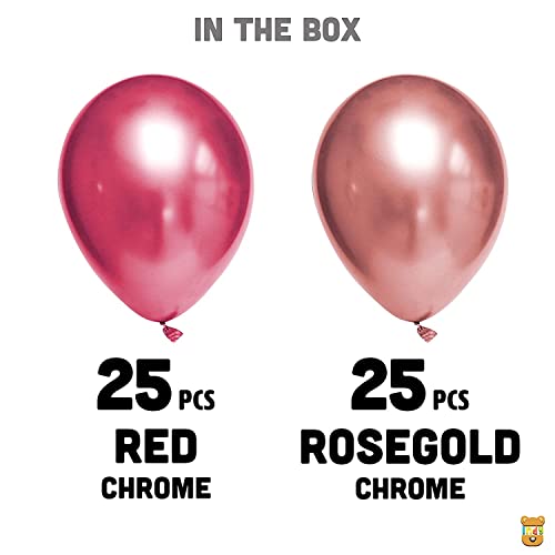 Just Party 25Pcs Rose Gold & 25Pcs Red Metallic Chrome Balloons with Shiny Surface For Birthdays/Anniversary/Engagement/Baby Shower/bachelorette Party Decorations (Pack of 50) - Image 2