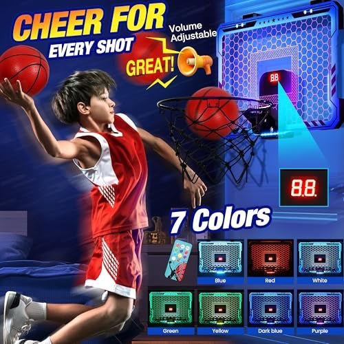 ropoda Indoor Basketball Hoop Mini Hoop with 7 LED Lights 3 Modes Scoreboard Mini Hoop with 4 Balls Over The Door Basketball Hoop Indoor Toys Gifts for Kids Adults - Image 5