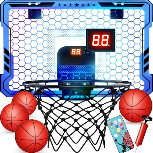 ropoda Indoor Basketball Hoop Mini Hoop with 7 LED Lights 3 Modes Scoreboard Mini Hoop with 4 Balls Over The Door Basketball Hoop Indoor Toys Gifts for Kids Adults - Image 1
