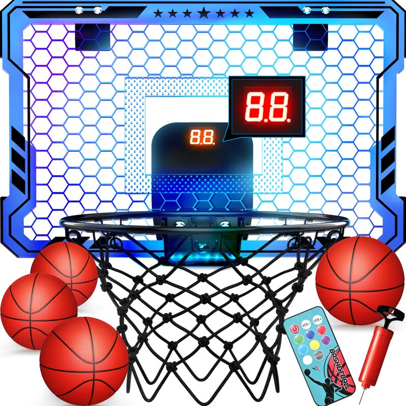 ropoda Indoor Basketball Hoop Mini Hoop with 7 LED Lights 3 Modes Scoreboard Mini Hoop with 4 Balls Over The Door Basketball Hoop Indoor Toys Gifts for Kids Adults - Image 2