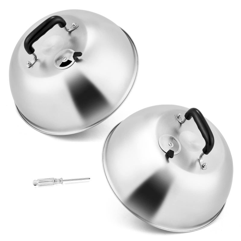 HaSteeL 12In Cheese Melting Dome HaSteeL Heavy Duty Basting Cover with Adjustable Vent Stainless Steel Round Steaming Cover Lid for Flat Top Griddle Grill Teppanyaki Kitchen Indoor Outdoor Dishwasher Safe