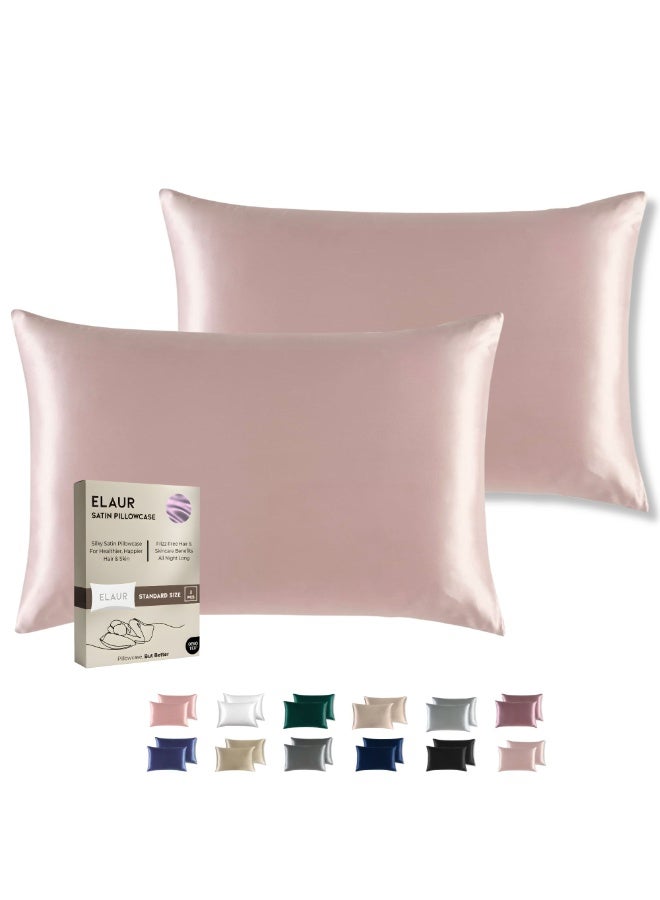 ELAUR Satin Pillowcase for Hair and Skin, Super Soft and Cooling Similar to Silk Pillow Cases 2 Pack with Envelope Closure, Gift for Women Men(20"x26" Standard Size) (Pink) - Image 1
