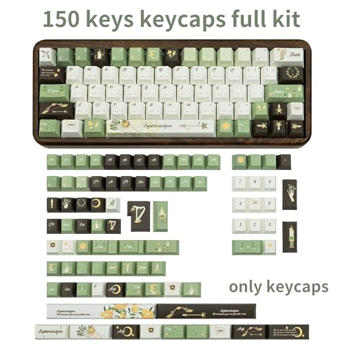 GEKUCAP 150 Keys Green PBT Keycaps, Laurel Theme Custom Keycap Cherry Profile, Dye-Sublimation Keycaps Set for 61/64/68/84/87/100/104/108 Cherry MX Mechanical Keyboards - Image 2
