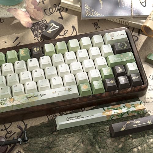 GEKUCAP 150 Keys Green PBT Keycaps, Laurel Theme Custom Keycap Cherry Profile, Dye-Sublimation Keycaps Set for 61/64/68/84/87/100/104/108 Cherry MX Mechanical Keyboards - Image 4