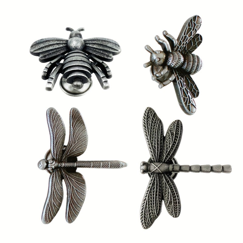 Vintage Golden Metal Bee And Dragonfly Drawer Pulls Set Of 4 - Image 3