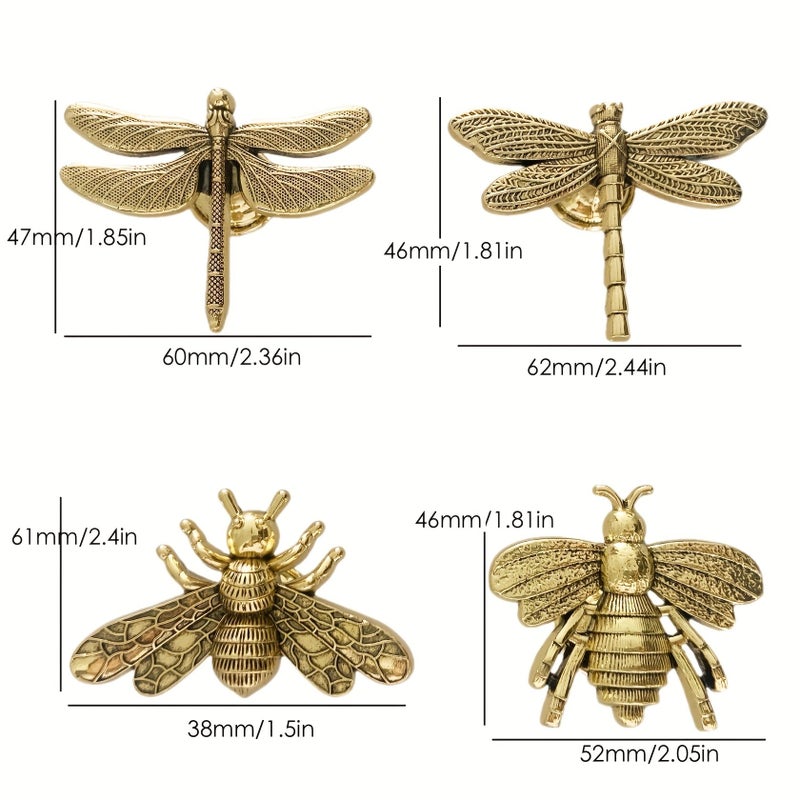 Vintage Golden Metal Bee And Dragonfly Drawer Pulls Set Of 4 - Image 1