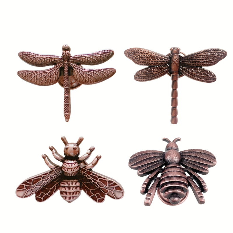 Vintage Golden Metal Bee And Dragonfly Drawer Pulls Set Of 4 - Image 2