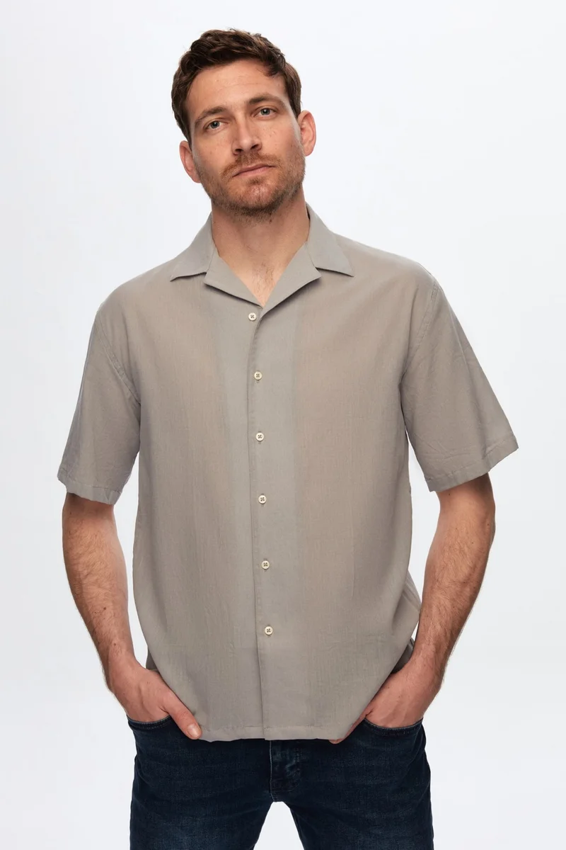 دي أس دامات Relaxed Gray Plain 100% Cotton Shirt 0HC02ORT02313