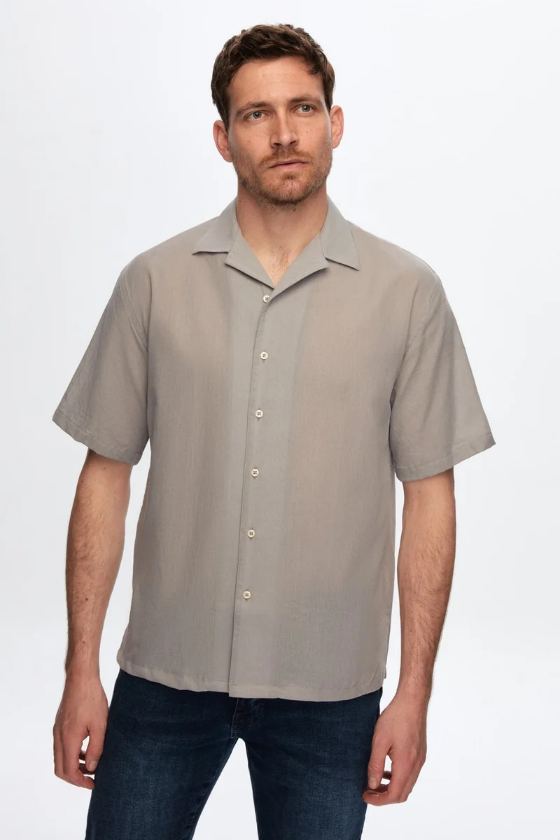 دي أس دامات Relaxed Gray Plain 100% Cotton Shirt 0HC02ORT02313
