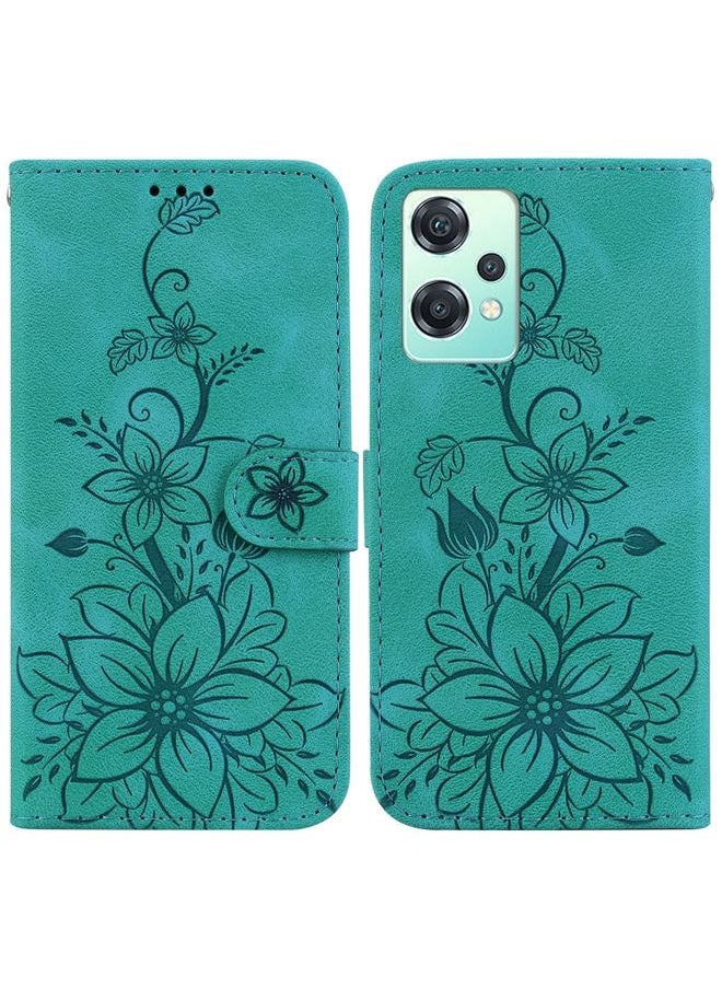 HuHa - Case Cover For For OnePlus Nord CE 2 Lite 5G Lily Embossed Leather Phone Case(Green) - Image 1