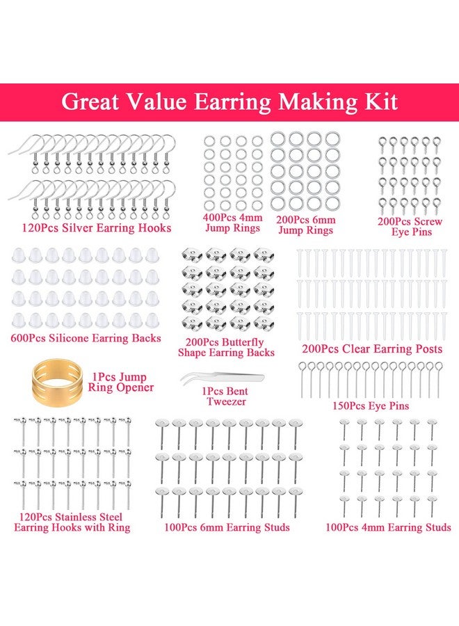 Cludoo Earring Making Kit Supplies, 2393Pcs Hypoallergenic Earring Hooks For Jewelry Making With Jump Rings, Earring Hooks Posts Backs, Earrings Studs And Tools For Jewelry Diy Making Repair Supplies - Image 2