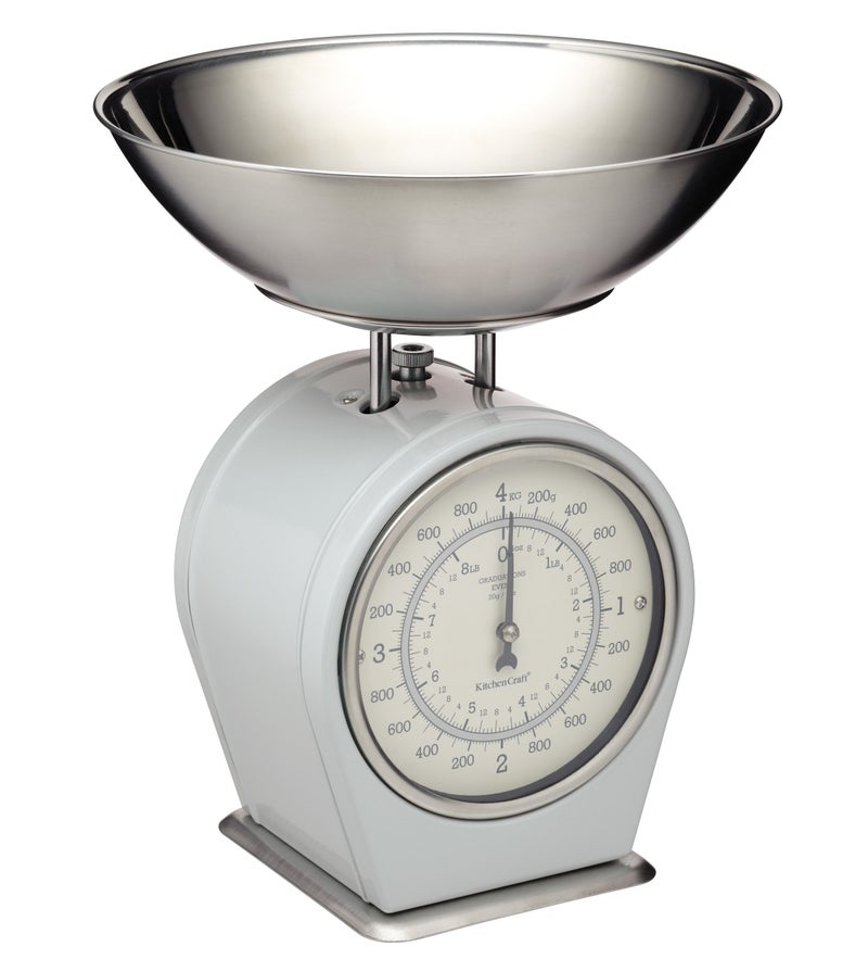 KitchenCraft Living Nostalgia Mechanical Kitchen Scales Vintage Inspired Traditional Weigh Scales Accessories for Baking and Cooking 4 kg 8 lbs  French Grey