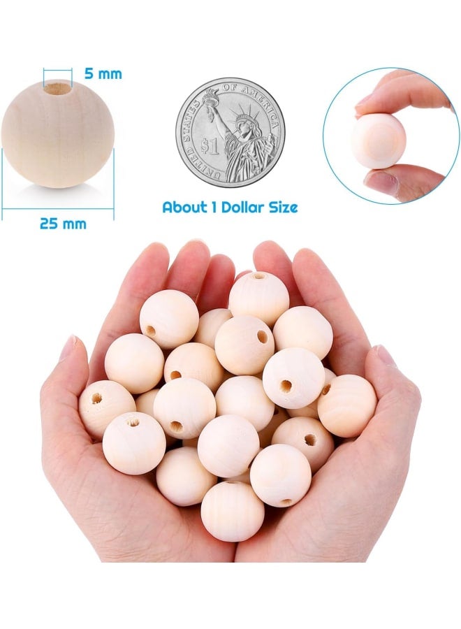 200 قطعة 25 مللي متر خرز خشبي ، خرز خشبي كبير طبيعي للحرف اليدوية ، إكليل من الخرز الخشبي وصنع المجوهرات