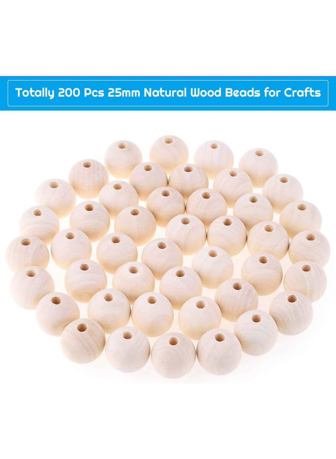 200 قطعة 25 مللي متر خرز خشبي ، خرز خشبي كبير طبيعي للحرف اليدوية ، إكليل من الخرز الخشبي وصنع المجوهرات