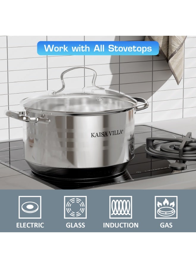 فيلا كايسا مجموعة من 12 قطعة من الأواني والمقالي المصنوعة من الفولاذ المقاوم للصدأ، مجموعة أواني طهي من الفولاذ المقاوم للصدأ بمقابض لا تسخن، تشمل قدور ومقالي ومقلاة كبيرة ومقلاة صغيرة وقِدر بخاري، يمكن غسلها في غسالة الأطباق - Image 5