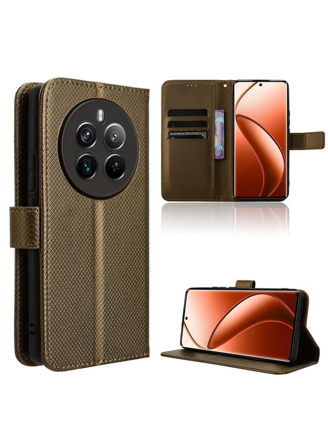 جراب جلدي بنمط ماسي لهاتف Realme 12 Pro / 12 Pro+ 5G (بني)