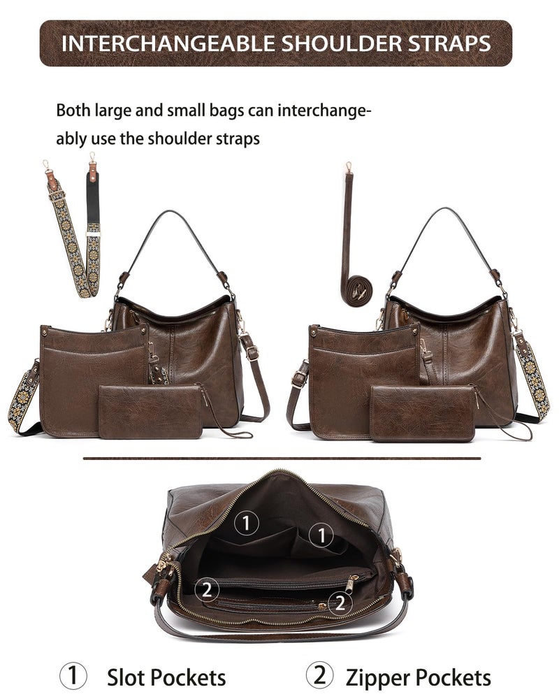 BAVERGE Purses for Women 3PCS, Crossbody Bags Set Large Leather Purse Shoulder Handbags with Wallet Adjustable Straps for Ladies Tote - Image 5