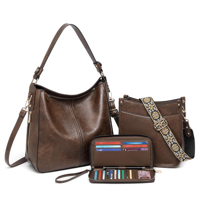 BAVERGE Purses for Women 3PCS, Crossbody Bags Set Large Leather Purse Shoulder Handbags with Wallet Adjustable Straps for Ladies Tote - Image 1