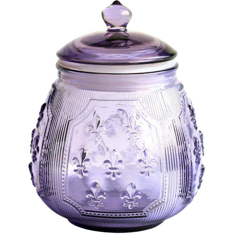 Mathew O Mathew O Vintage Relief Crystal Glass Candy Dish Snack Jar with Seal Lid 21oz Round Flip Top Ecofriendly Glass