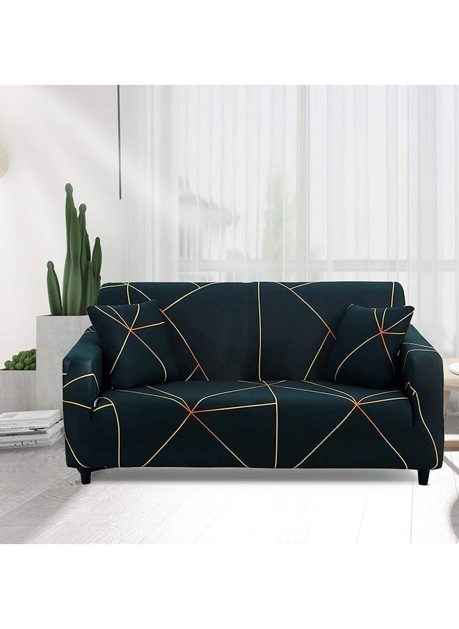 HOUSE OF QUIRK House of Quirk Universal Single Double Sofa Cover Big Elasticity Cover for Couch Flexible Stretch Sofa Slipcover (Green Gold Prism,145-185cm), 92% Polyester 8% Spandex  - Image 2