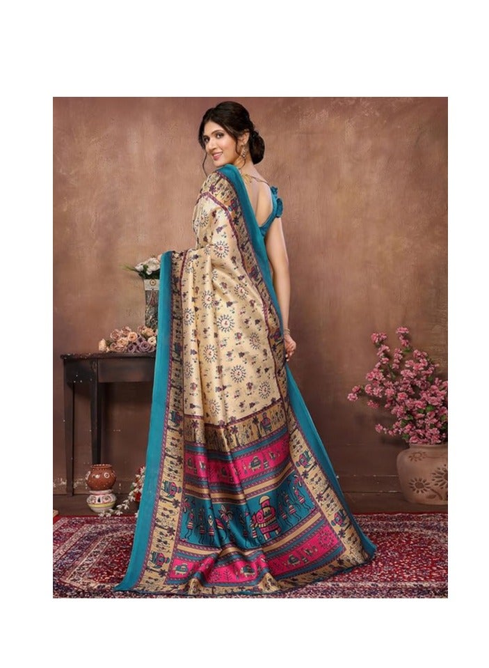 مملكة الإكسسوارات ساري نسائي منسوج مع بلوزة غير مخيطة متناسقة - Image 4