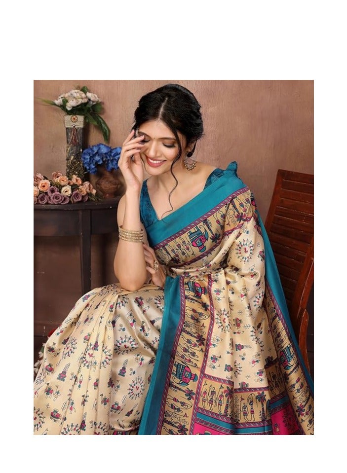 مملكة الإكسسوارات ساري نسائي منسوج مع بلوزة غير مخيطة متناسقة - Image 5