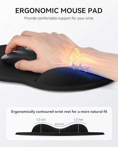 Laborio Mouse Pad with Wrist Rest, Ergonomic Mouse Pads for Desk, Office Non-Slip Large Mousepad with Gel Wrist Support(Black, 10.6''L x 9''W) - Image 3
