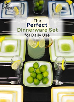 Life Smile LIFE SMILE Dinnerware Set 69 Pcs, 30 Pieces Fine Porcelain Dinner Set Square With 39 Pieces Pure Stainless Steel Cutlery Set Oven Safe Tableware Set | Dishwasher Safe dinner serving set for 6 Person  - Image 2