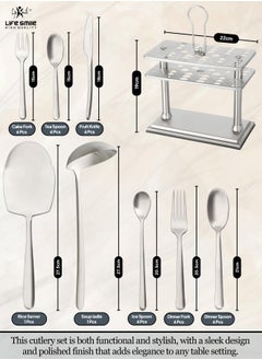 Life Smile LIFE SMILE Dinnerware Set 69 Pcs, 30 Pieces Fine Porcelain Dinner Set Square With 39 Pieces Pure Stainless Steel Cutlery Set Oven Safe Tableware Set | Dishwasher Safe dinner serving set for 6 Person  - Image 3
