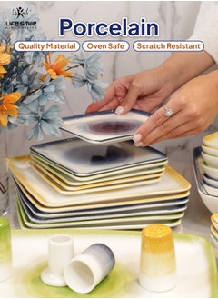 Life Smile LIFE SMILE Dinnerware Set 69 Pcs, 30 Pieces Fine Porcelain Dinner Set Square With 39 Pieces Pure Stainless Steel Cutlery Set Oven Safe Tableware Set | Dishwasher Safe dinner serving set for 6 Person  - Image 4