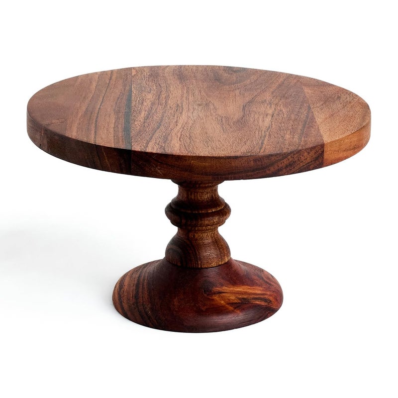 SAAGA Round Birch Wooden Cake Stand - 9x5.5 Inch - Pizza Stand, Dessert Platter, Stand for Dining Table - Brown - Image 1