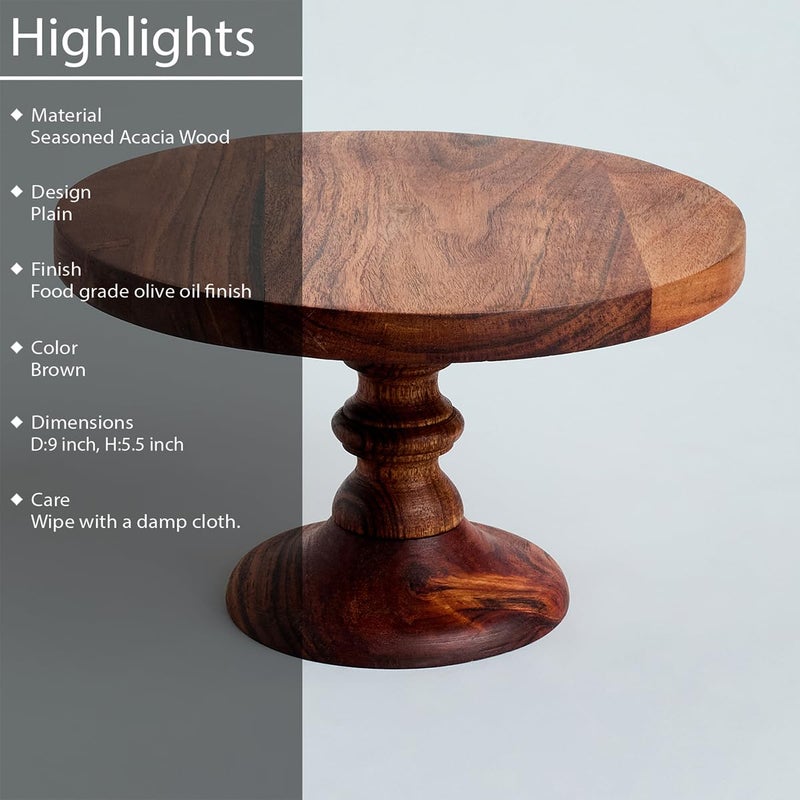 SAAGA Round Birch Wooden Cake Stand - 9x5.5 Inch - Pizza Stand, Dessert Platter, Stand for Dining Table - Brown - Image 3