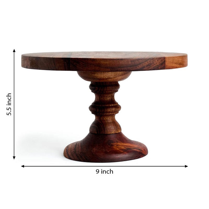 SAAGA Round Birch Wooden Cake Stand - 9x5.5 Inch - Pizza Stand, Dessert Platter, Stand for Dining Table - Brown - Image 2