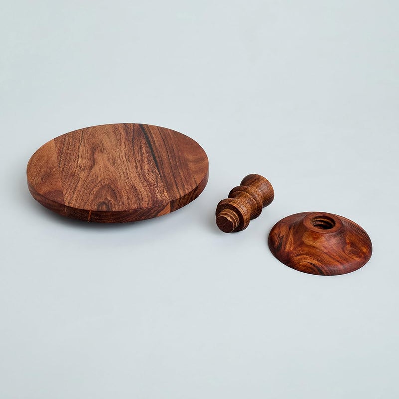 SAAGA Round Birch Wooden Cake Stand - 9x5.5 Inch - Pizza Stand, Dessert Platter, Stand for Dining Table - Brown - Image 4