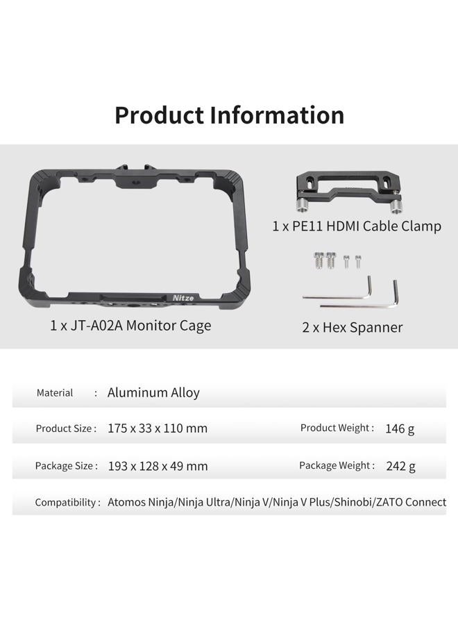 Nitze حامل لكاميرا Atomos Ninja/Ninja Ultra/Ninja V/Ninja V Plus/Zato Connect/Shinobi، مع مشبك كابل HDMI، سكة NATO مدمجة وحذاء بارد - JT-A02A - Image 5