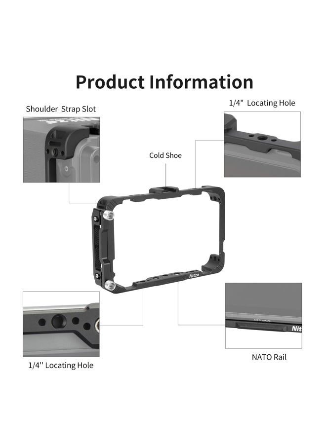Nitze حامل لكاميرا Atomos Ninja/Ninja Ultra/Ninja V/Ninja V Plus/Zato Connect/Shinobi، مع مشبك كابل HDMI، سكة NATO مدمجة وحذاء بارد - JT-A02A - Image 2