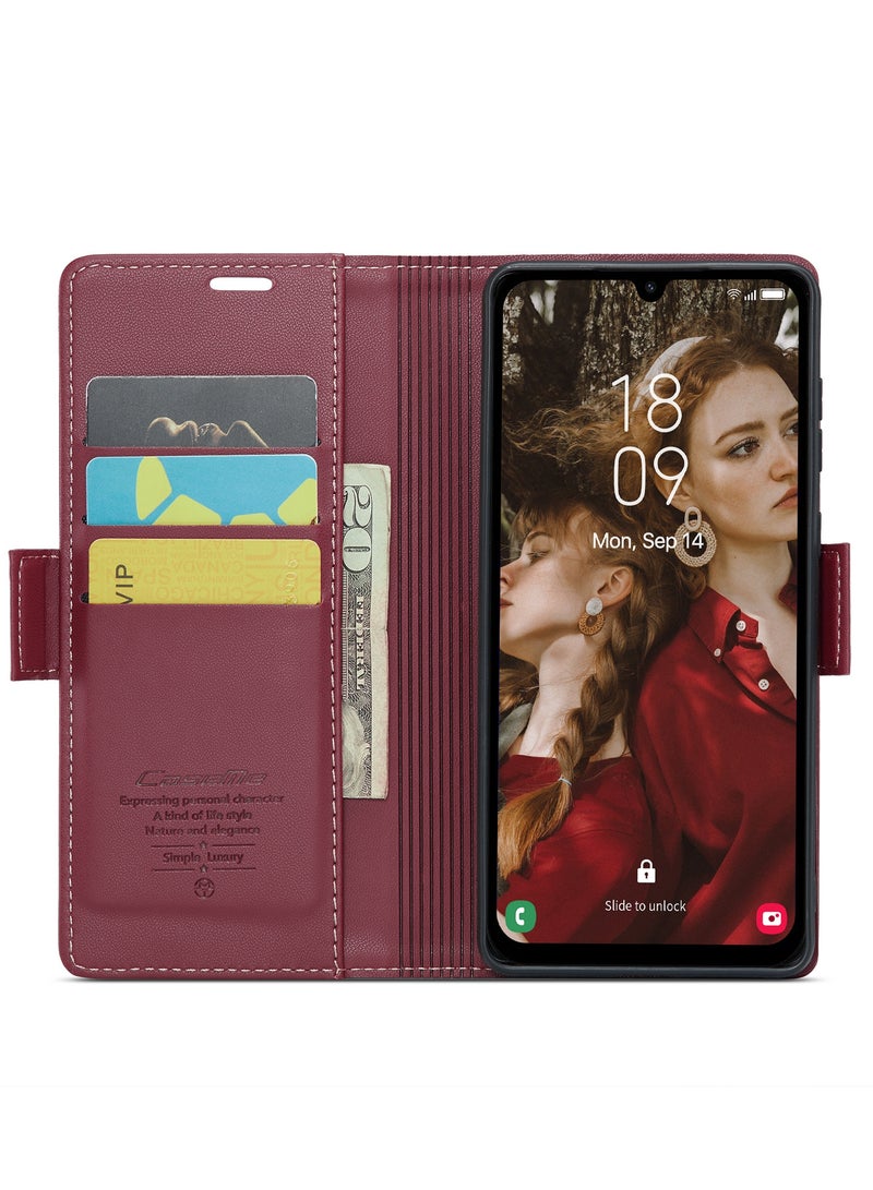 CaseMe Flip Wallet Case For Samsung Galaxy A15 4G/5G RFID Blocking PU Leather Wallet Flip Folio Case with Card Holder Kickstand Shockproof Phone Cover - Red - Image 2