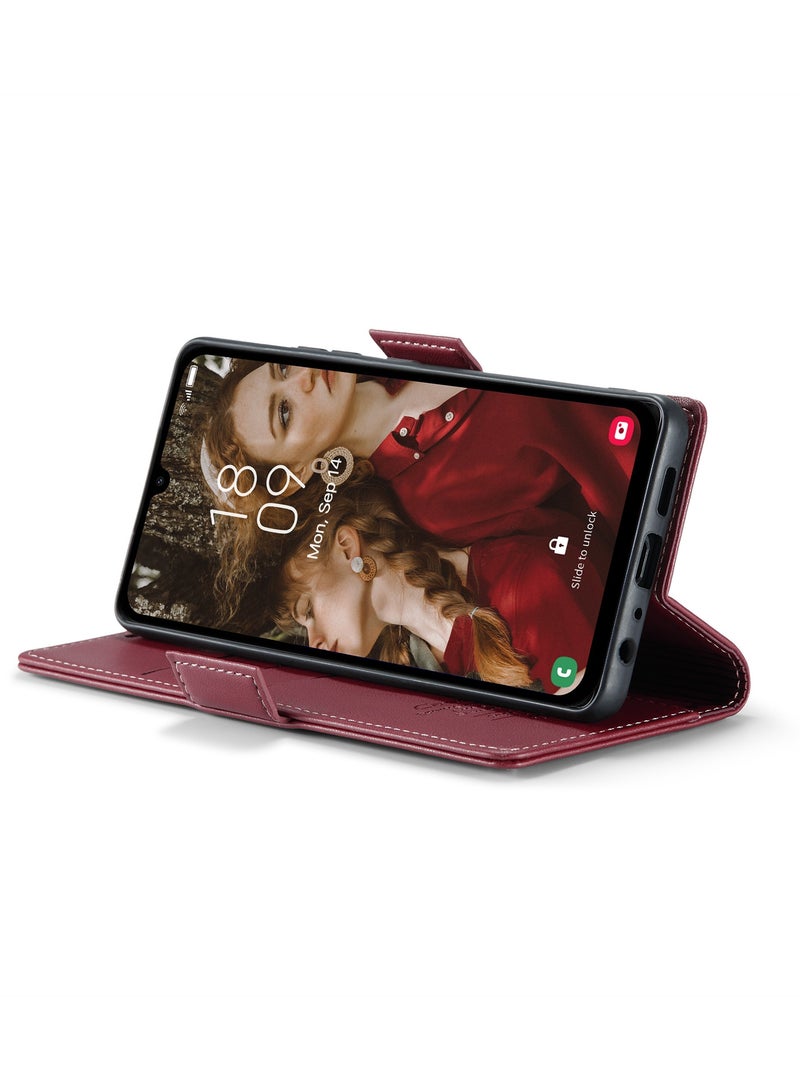 CaseMe Flip Wallet Case For Samsung Galaxy A15 4G/5G RFID Blocking PU Leather Wallet Flip Folio Case with Card Holder Kickstand Shockproof Phone Cover - Red - Image 3
