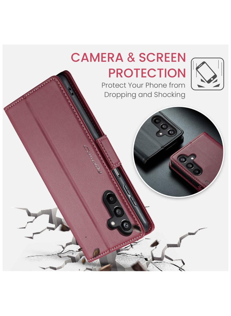 CaseMe Flip Wallet Case For Samsung Galaxy A15 4G/5G RFID Blocking PU Leather Wallet Flip Folio Case with Card Holder Kickstand Shockproof Phone Cover - Red - Image 5