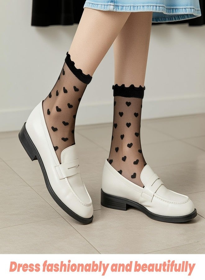 جوارب لاريل الشفافة، 6 أزواج، جوارب كاحل دانتيل على شكل قلب، جوارب شبكية من النايلون، جوارب كاحل مكشكشة، جوارب رقيقة شفافة مزينة بالدانتيل، جوارب نسائية صيفية بدون كعب، جوارب طويلة، فساتين، سراويل (أبيض، أسود) - Image 4