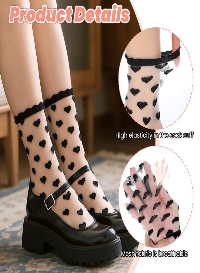 جوارب لاريل الشفافة، 6 أزواج، جوارب كاحل دانتيل على شكل قلب، جوارب شبكية من النايلون، جوارب كاحل مكشكشة، جوارب رقيقة شفافة مزينة بالدانتيل، جوارب نسائية صيفية بدون كعب، جوارب طويلة، فساتين، سراويل (أبيض، أسود) - Image 3