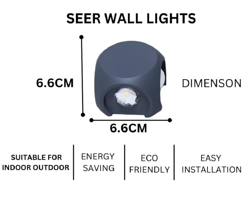SEER Wall Lightts 12W IP65 Waterproof Wall Lamp 4 Way Fancy LED Light for Wall Up Down Left Right Wall Light Aluminum Wall Lamps Warm WhitePack of 2 - Image 3