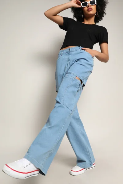 Campus Sutra Women's Light Blue Mid-Rise Cutout Denim Jeans