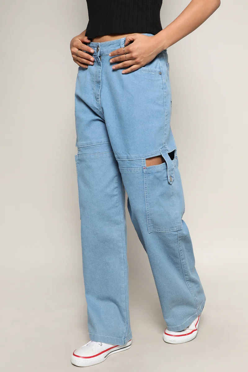 كامبوس سوترا Women's Light Blue Mid-Rise Cutout Denim Jeans