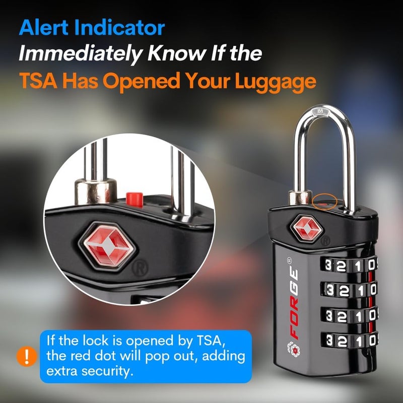 Forge TSA Approved Luggage Locks for Air Travel, Gym Lockers, School Lockers, Pelican Cases, Easy Read Dials, Durable Alloy Body, Black 6 Pack. - Image 4