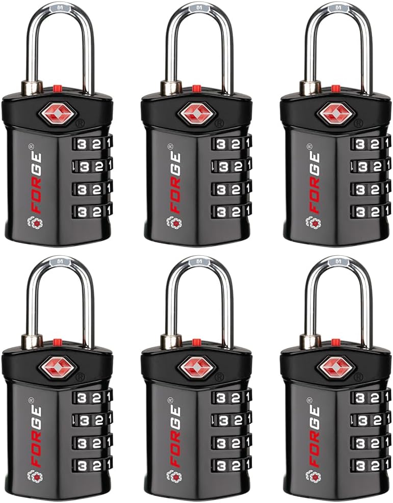 Forge TSA Approved Luggage Locks for Air Travel, Gym Lockers, School Lockers, Pelican Cases, Easy Read Dials, Durable Alloy Body, Black 6 Pack. - Image 1
