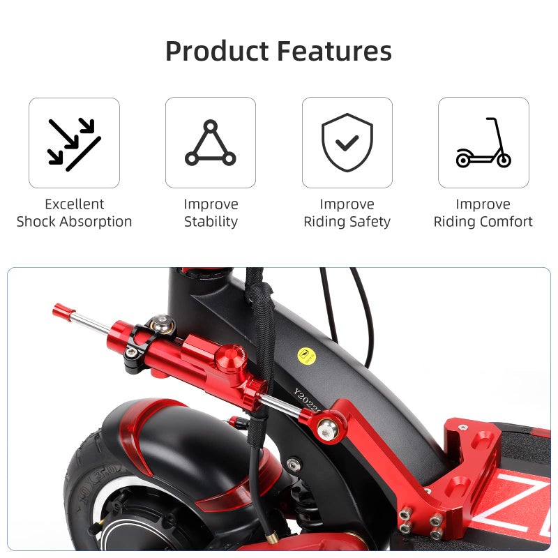 Generic LUCK4U Steering Damper Tube for Zero 10X Scooter Accessories High Speed Driving Stabilizer to Eliminate Riding Wobbles Electric Scooter Retrofit Accessories (Red)  - Image 2