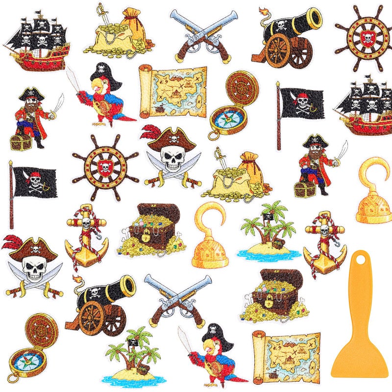 Fullhawl 30 Pcs Pirate Non Slip Bathtub Stickers Colorful Pirate Anti Slip Shower Stickers Shower Floor Nonslip Sticker Applique Adhesive Decals Treads with Scraper for Bathtub Bathroom Floor - Image 1